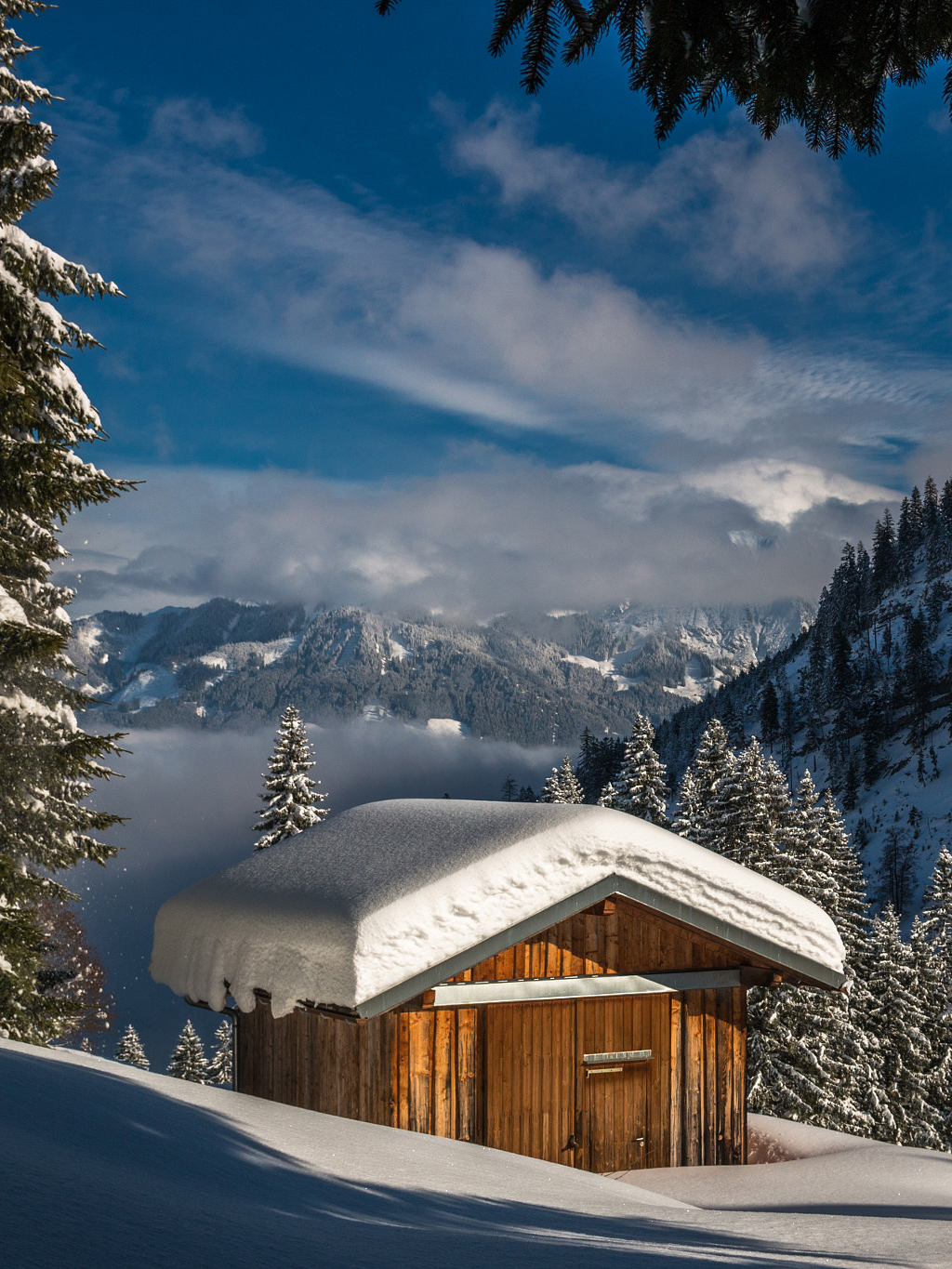 alp hut snow