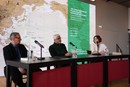 Reading of Amitav Ghosh’s books <i>The Nutmeg’s Curse</i> and <i>Gun Island</i> in a matinée at the Literaturhaus München on 17 November 2024. From left to right: Helmut Becker, Amitav Ghosh, Hanna Straß-Senol